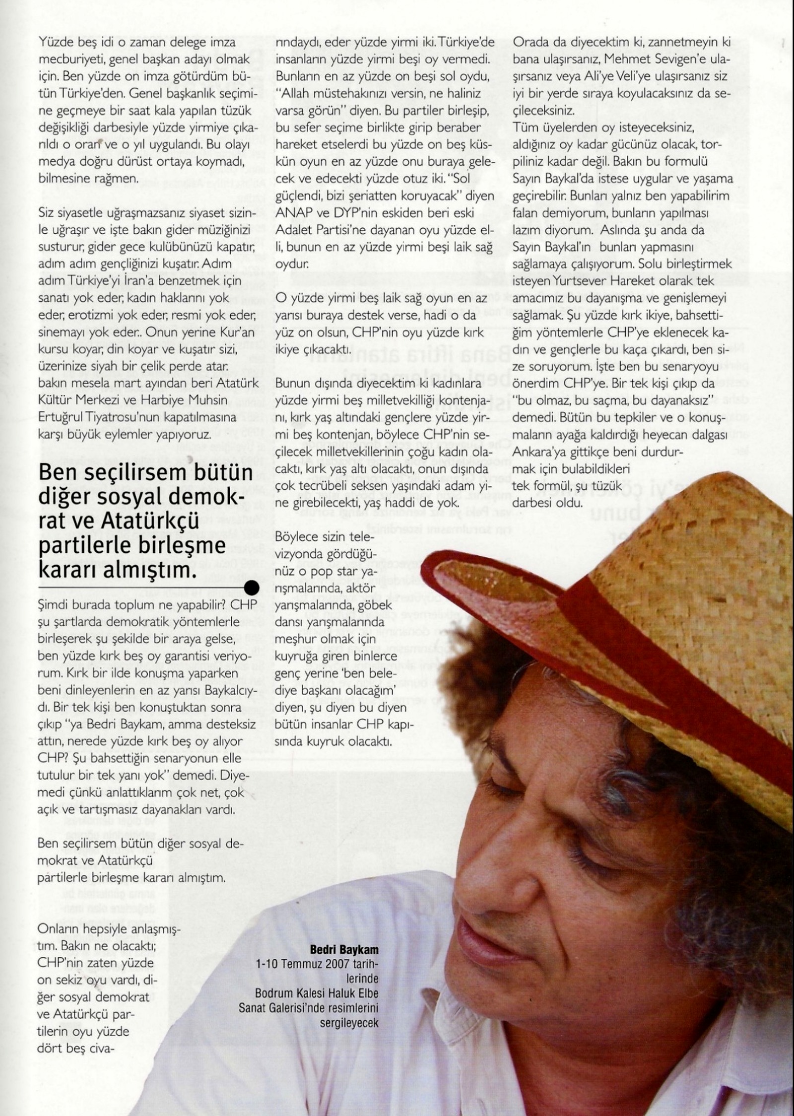 Bedri Baykam söyleşisinin Bodrumlife Sayı 10 dergi sayfası