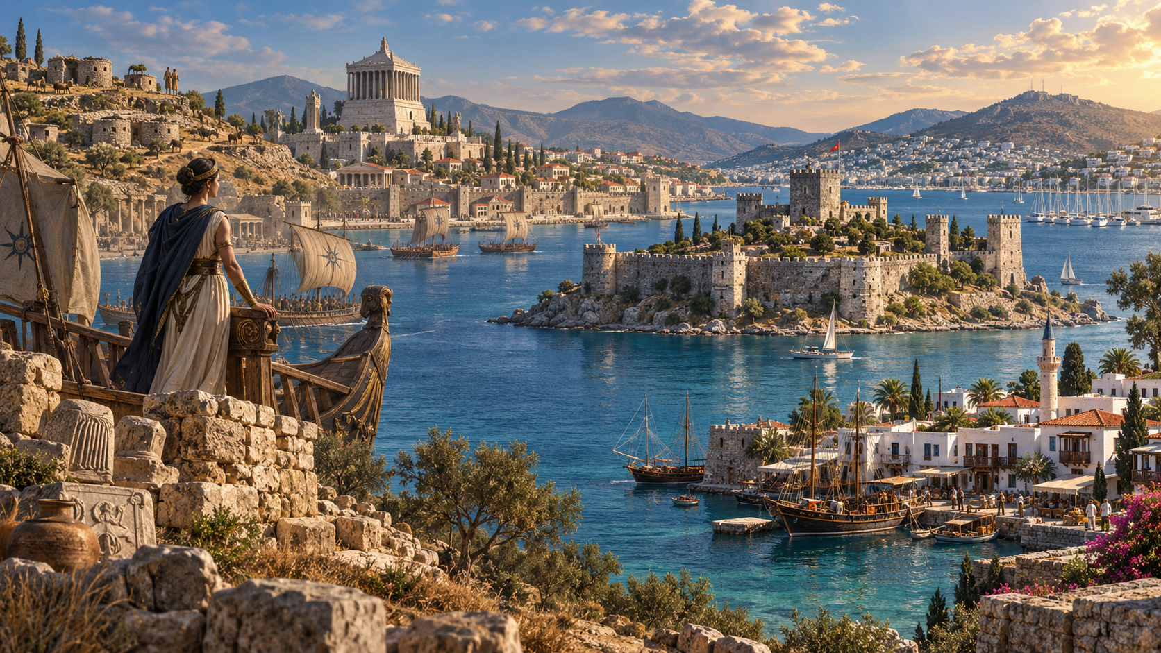 Bodrum’un üç bin yıllık tarihini, Artemisia’yı, Mausoleum’u ve Bodrum Kalesi’ni buluşturan görsel