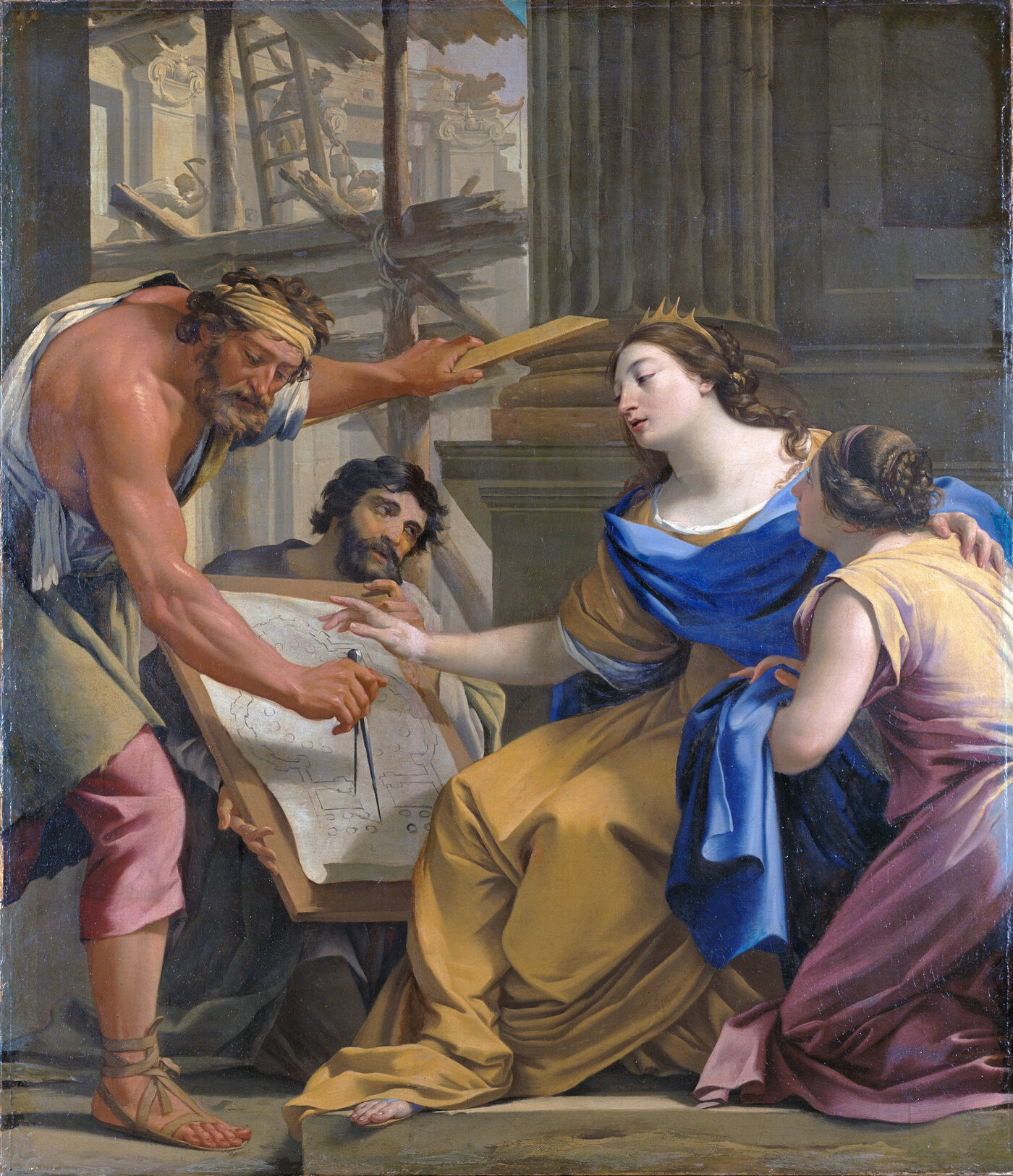 Simon Vouet’nin resminde II. Artemisia, mimarlarla birlikte Halikarnassos Mozolesi’nin planını inceliyor